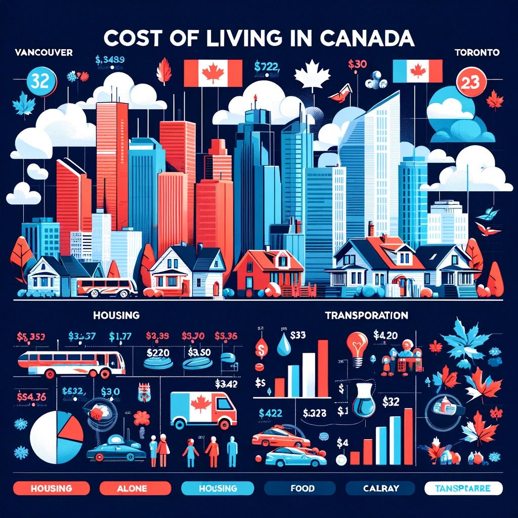 DALL·E 2024 03 07 16.46.30 Create An Infographic That Visually Represents The Cost Of Living In Canada For 2024 Highlighting The Differences Between Major Cities Like Vancouver.webp